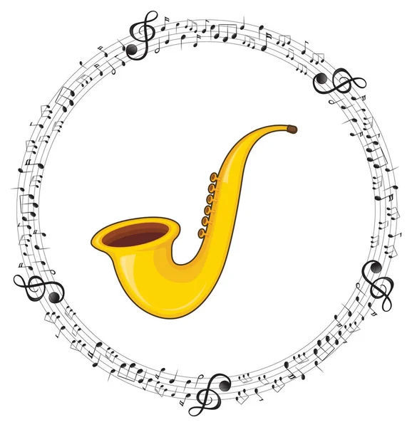 Een Saxofoon Met Muzikale Noten Witte Achtergrond Illustratie — Stockvector