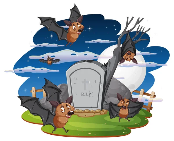 Group Bats Forest Night Illustration — Stock Vector