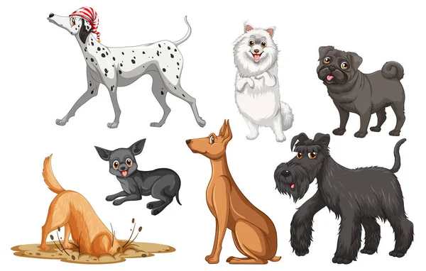 Σύνολο Από Διάφορα Χαριτωμένα Σκυλιά Στην Απεικόνιση Στυλ Κινουμένων Σχεδίων — Διανυσματικό Αρχείο