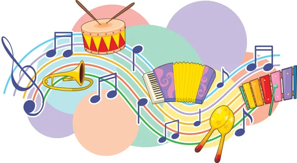 Instrumento Musical Con Notas Musicales Sobre Fondo Blanco Ilustración — Vector de stock