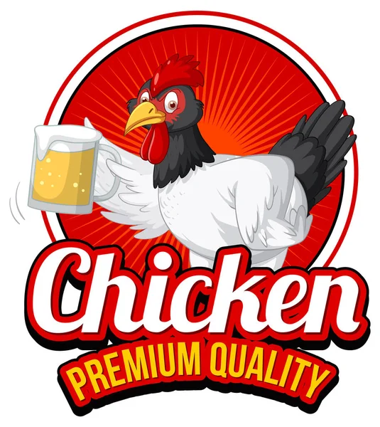 Frango Segurando Cerveja Vidro Cartoon Personagem Logotipo Ilustração — Vetor de Stock