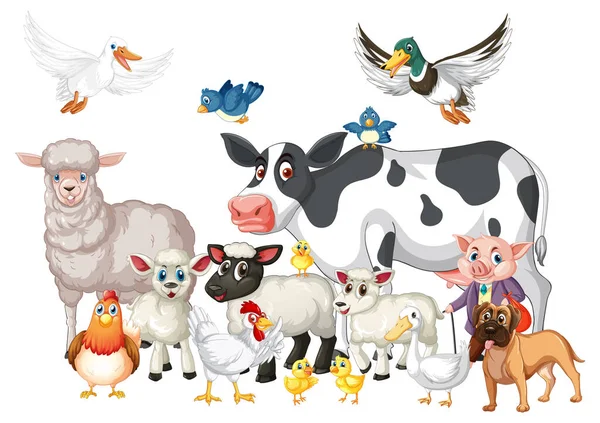 白色背景图上的一群动物养殖场 — 图库矢量图片