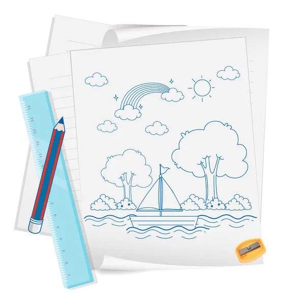 Egy Papír Firka Vázlat Design Ceruza Illusztráció — Stock Vector