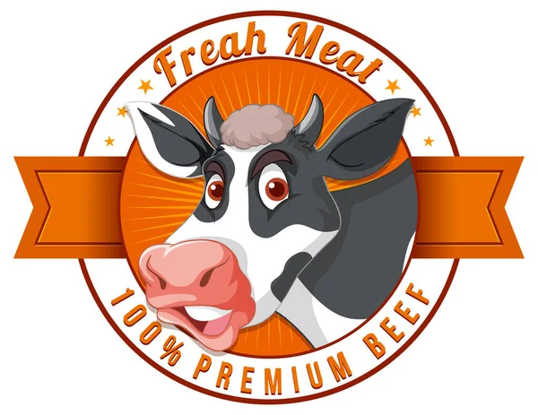 Uma Vaca Com Rótulo Carne Fresca Ilustração —  Vetores de Stock