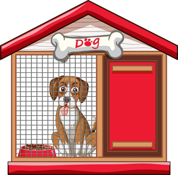 One Dog Sitting Doghouse Illustration — Stock Vector