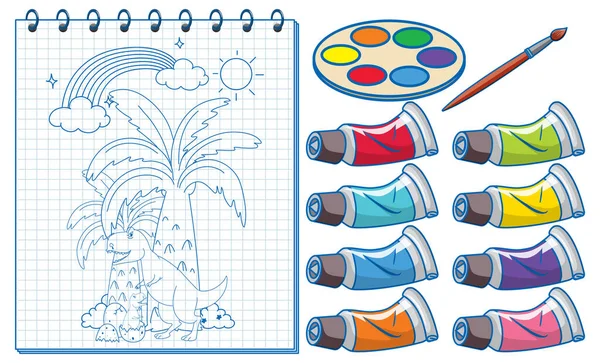 Caderno Com Desenho Rabiscos Ilustração Aquarela — Vetor de Stock