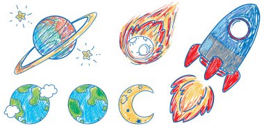 Uzay çiziminin karalama tasarımı olan bir kağıt