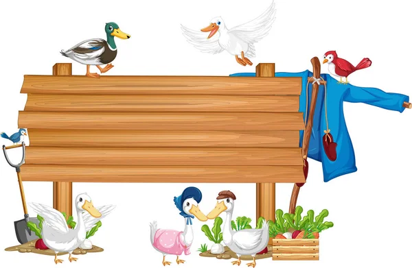 Muitos Pato Com Ilustração Banner Sinal Madeira — Fotografia de Stock