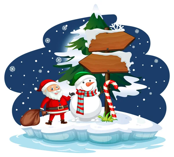 Snöig Natt Med Jultomten Och Snögubbe Illustration — Stockfoto