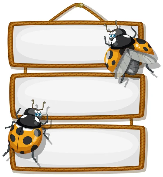 Banner Madera Aislado Con Ilustración Escarabajo —  Fotos de Stock