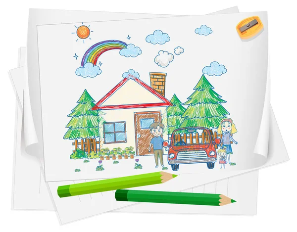 Ein Papier Mit Einem Doodle Skizzenentwurf Mit Farb Und Bleistift — Stockfoto