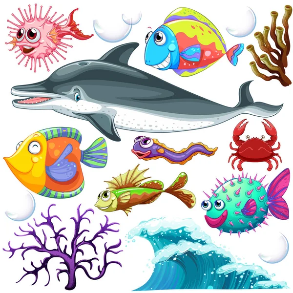 Different types of sea animals illustration