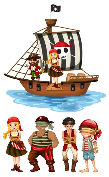 Conjunto Diferentes Personajes Dibujos Animados Piratas Ilustración —  Fotos de Stock