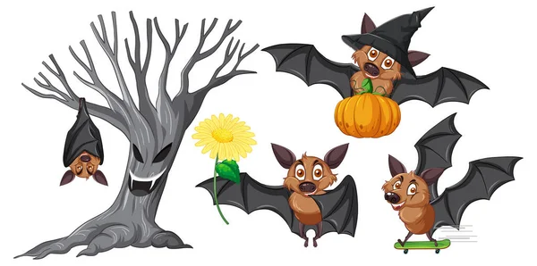 Conjunto Diferentes Morcegos Bonitos Ilustração Estilo Cartoon — Fotografia de Stock