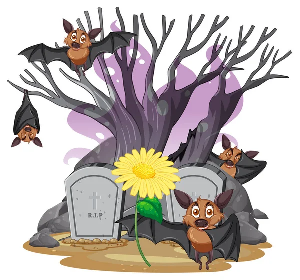 Isolated Graveyard Scene Many Bats Illustration — Stock Photo, Image