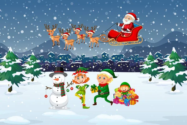 Snowy Winternacht Met Kerstman Slee Illustratie — Stockfoto