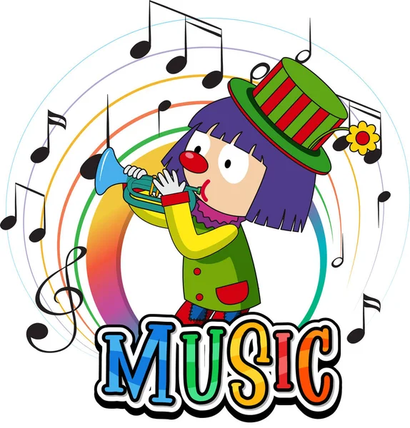 Clown Blåser Trumpet Med Musik Anteckningar Vit Bakgrund Illustration — Stockfoto