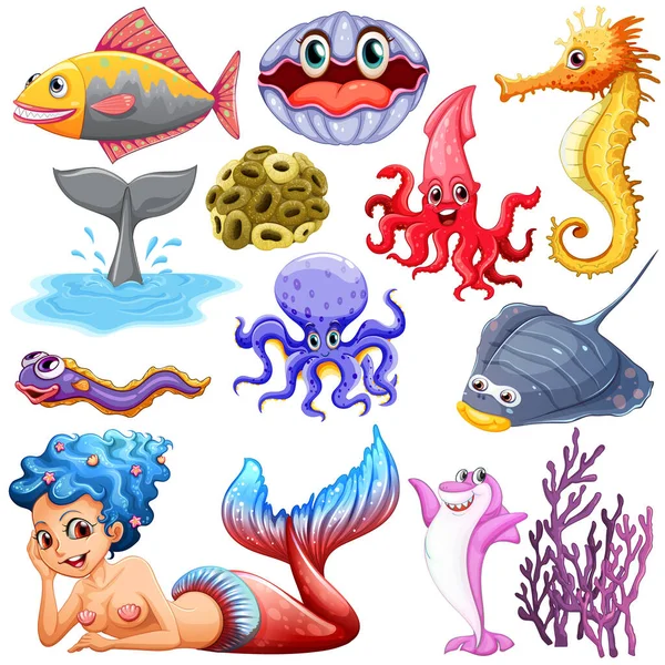 Different Types Sea Animals Illustration — Stock Photo, Image