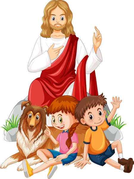 耶稣和儿童关于白人背景的说明 — 图库照片