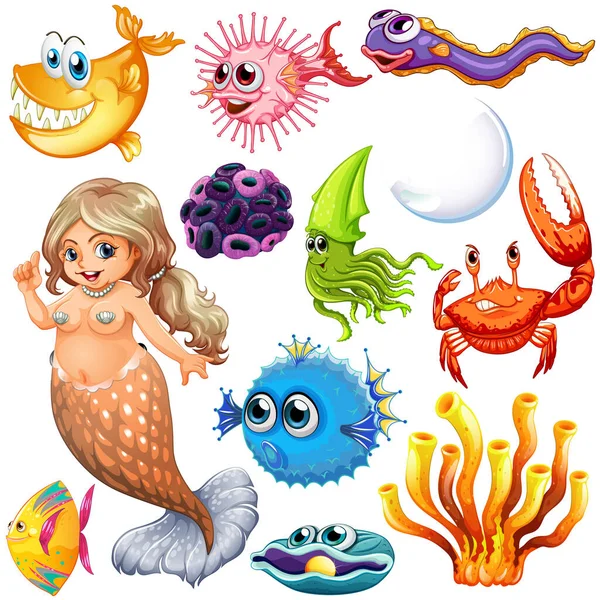 Verschillende Soorten Zee Dieren Illustratie — Stockfoto