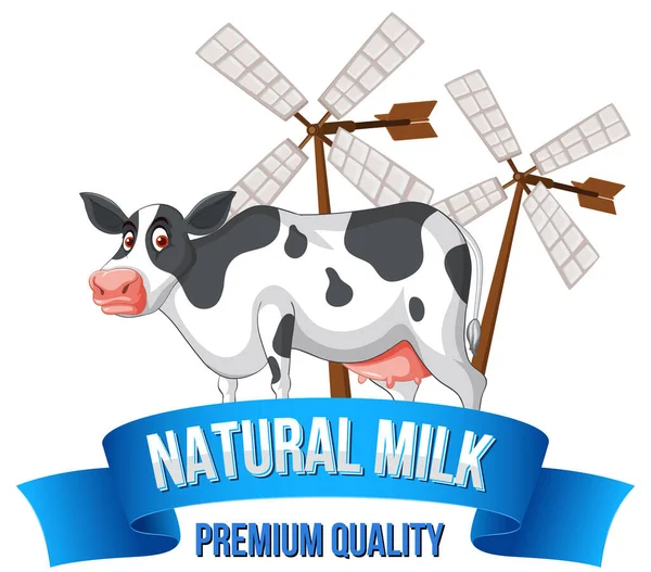 Cow Natural Milk Label Illustration — Stock Photo, Image