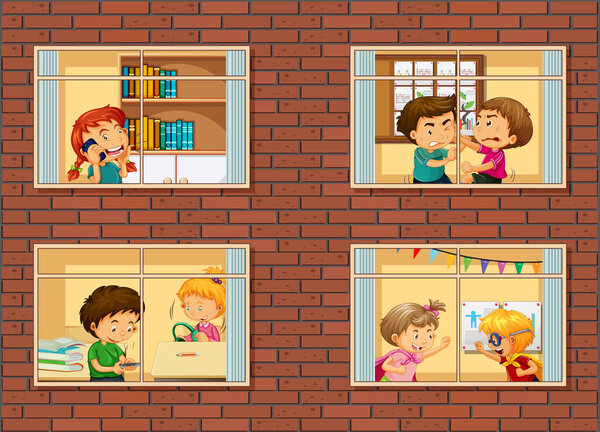 Apartment Windows Neighbors Cartoon Character Illustration Royalty Free Stock Photos