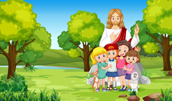 Jesus Children Park Illustration Stock Image