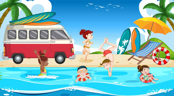 Road Trip Summer Vacation Beach Illustration Royalty Free Stock Images