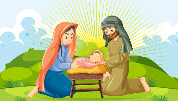 Cartoon Nativity Scene Jesus Christ Illustration Stock Picture