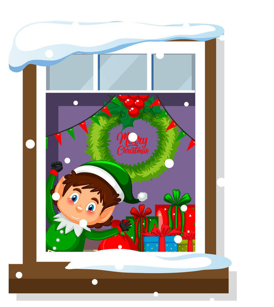 View Window Cartoon Character Christmas Theme Illustration Stock Image