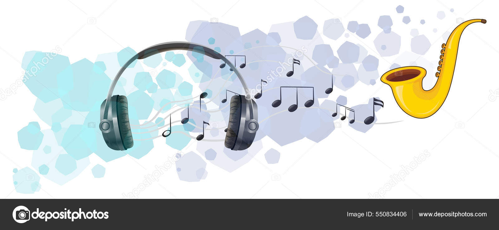 Saxophone Headphone Musical Notes White Background Illustration Stock