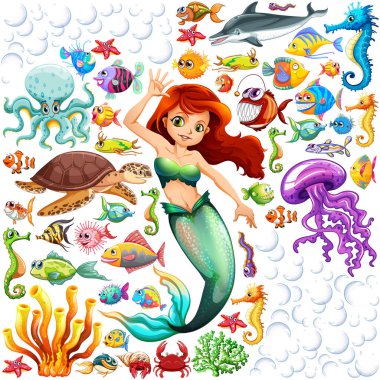 Deniz hayvanlar illüstrasyon farklı türleri