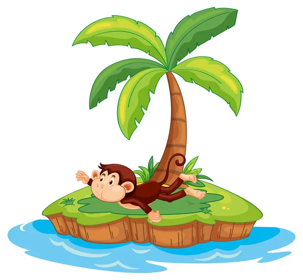 Laying Monkey Cartoon Character Isolated Island Illustration — Stock Vector