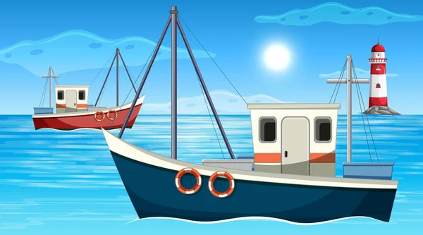 Човен Корабель Транспорт Море Пляж Океан Вид Відкритому Повітрі Фон — стоковий вектор