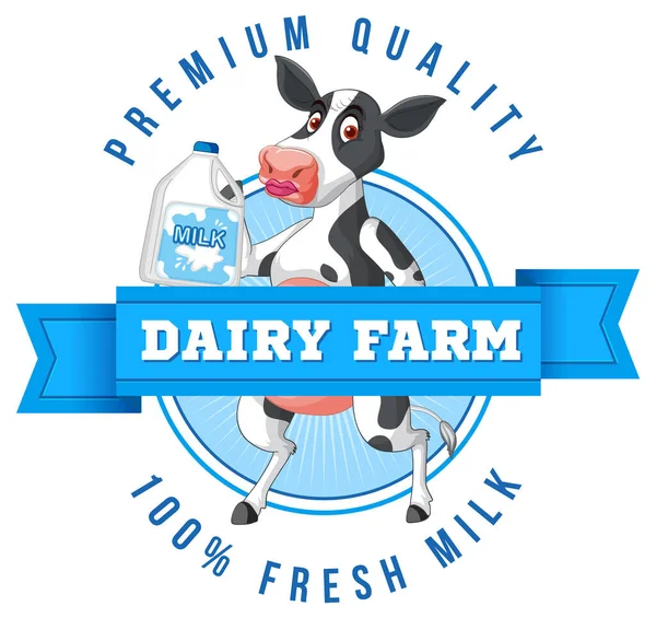 Cow Dairy Farm Label Illustration — Stock Vector