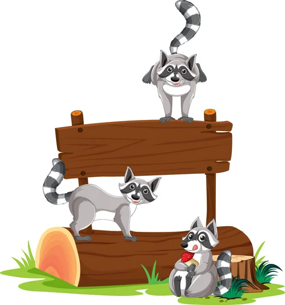 Waschbär Mit Holzschild Banner Illustration — Stockvektor