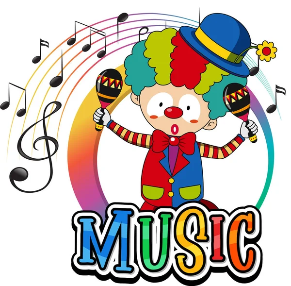 Clown Shaking Maracas Music Notes White Background Illustration — Stock Vector