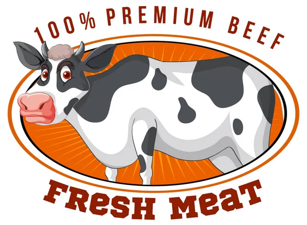 Uma Vaca Com Rótulo Carne Fresca Ilustração —  Vetores de Stock