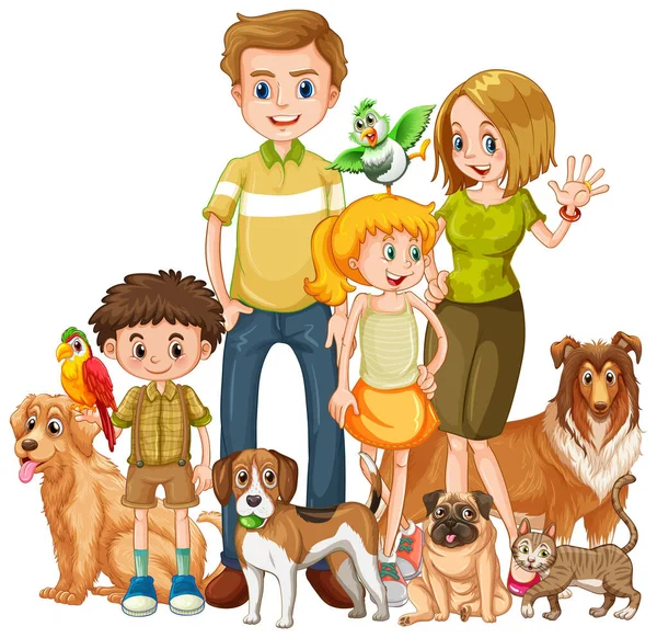 Μέλη Της Οικογένειας Πολλά Σκυλιά Στην Απεικόνιση Στυλ Κινουμένων Σχεδίων — Διανυσματικό Αρχείο
