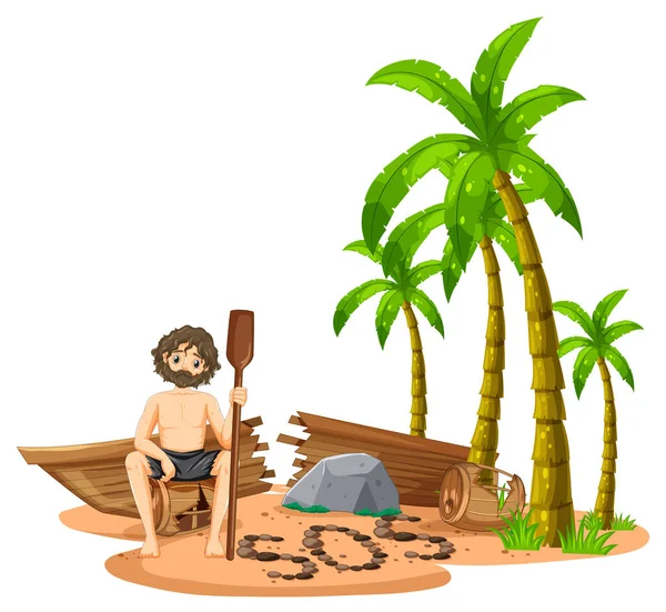 Homme Sur Une Île Déserte Illustration Isolée — Image vectorielle