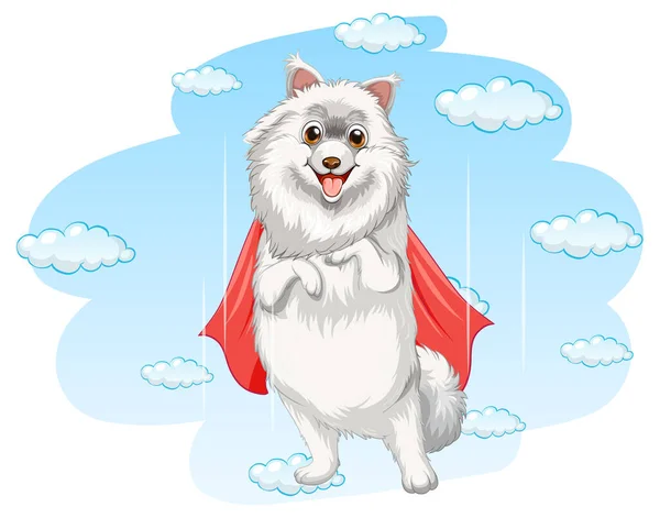 Dog Red Cape Flying Sky Illustration — Stock Vector