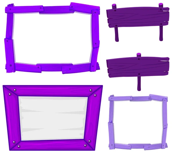 Conjunto Pancarta Madera Color Púrpura Ilustración — Vector de stock