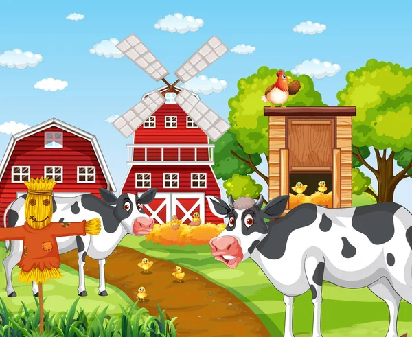 Scene Farm Animal Farm Illustration — Stock Vector