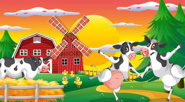 Scéna Hospodářská Zvířata Farmě Ilustrace — Stockový vektor