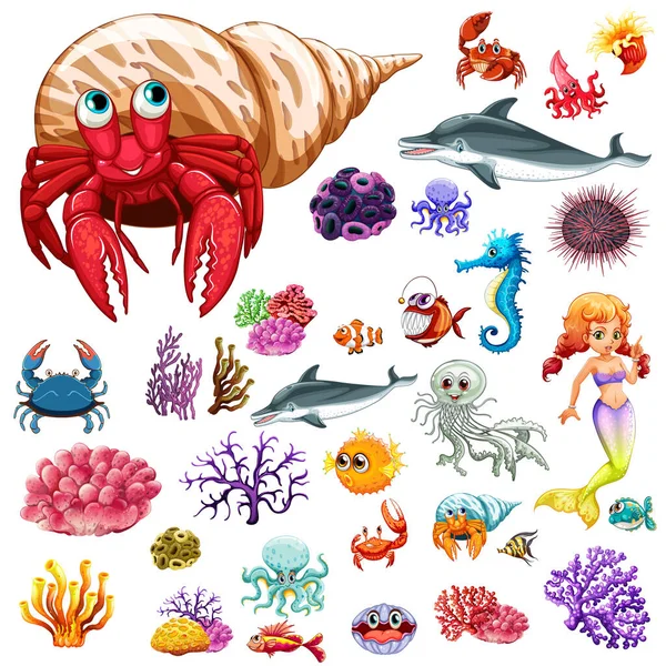 さまざまな種類の海の動物のイラスト — ストックベクタ