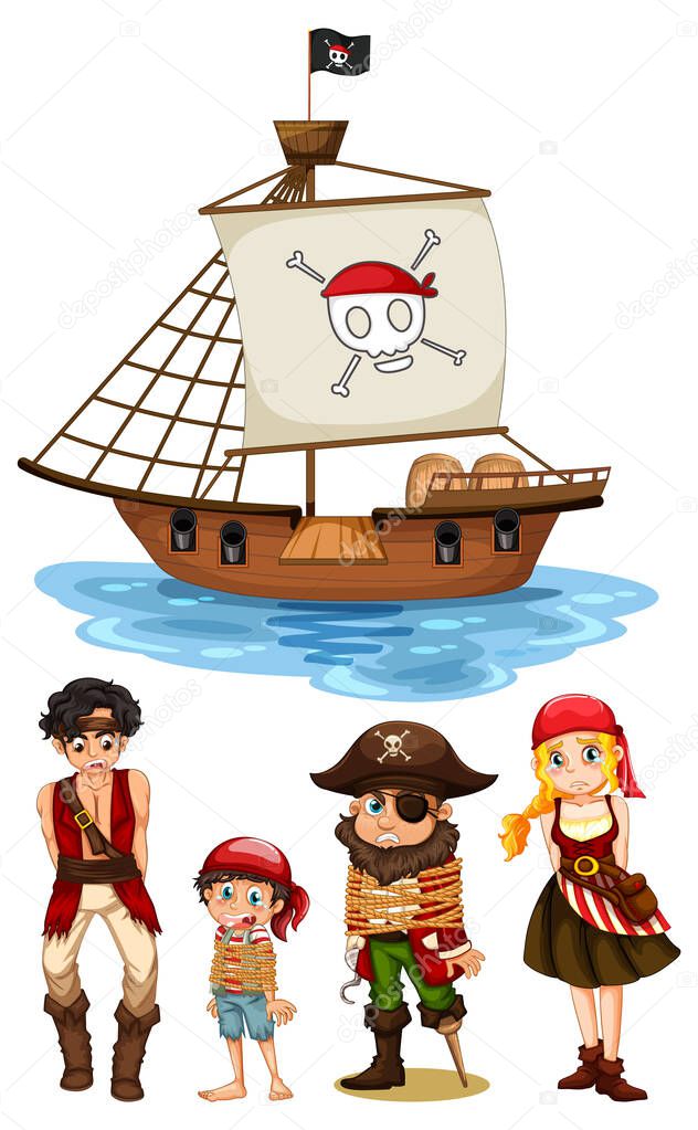 Set of different pirates cartoon characters illustration