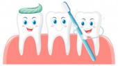 Happy zuby kartáčování sám se zubní pastou na bílém pozadí ilustrace