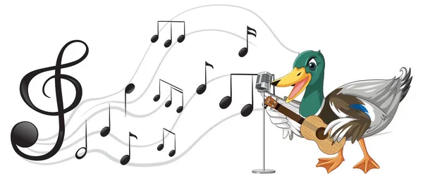Duck Play Guitar Ukulele Music Note Illustration — Stock Vector