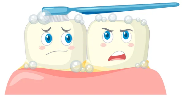 Das Zähneputzen Selbst Mit Einer Zahnpasta Auf Weißem Hintergrund — Stockvektor