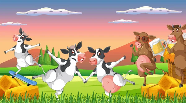 Cena Com Animal Fazenda Ilustração Fazenda —  Vetores de Stock